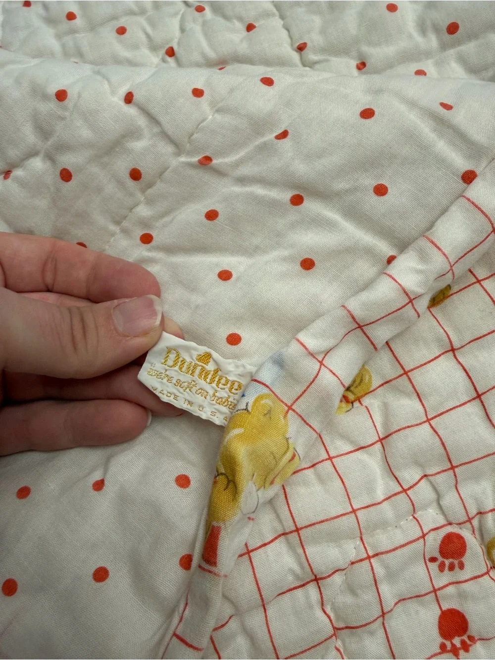 Vintage 1970s Dundee Teddy Bear Grid Flannel Baby Receiving Blanket | OS